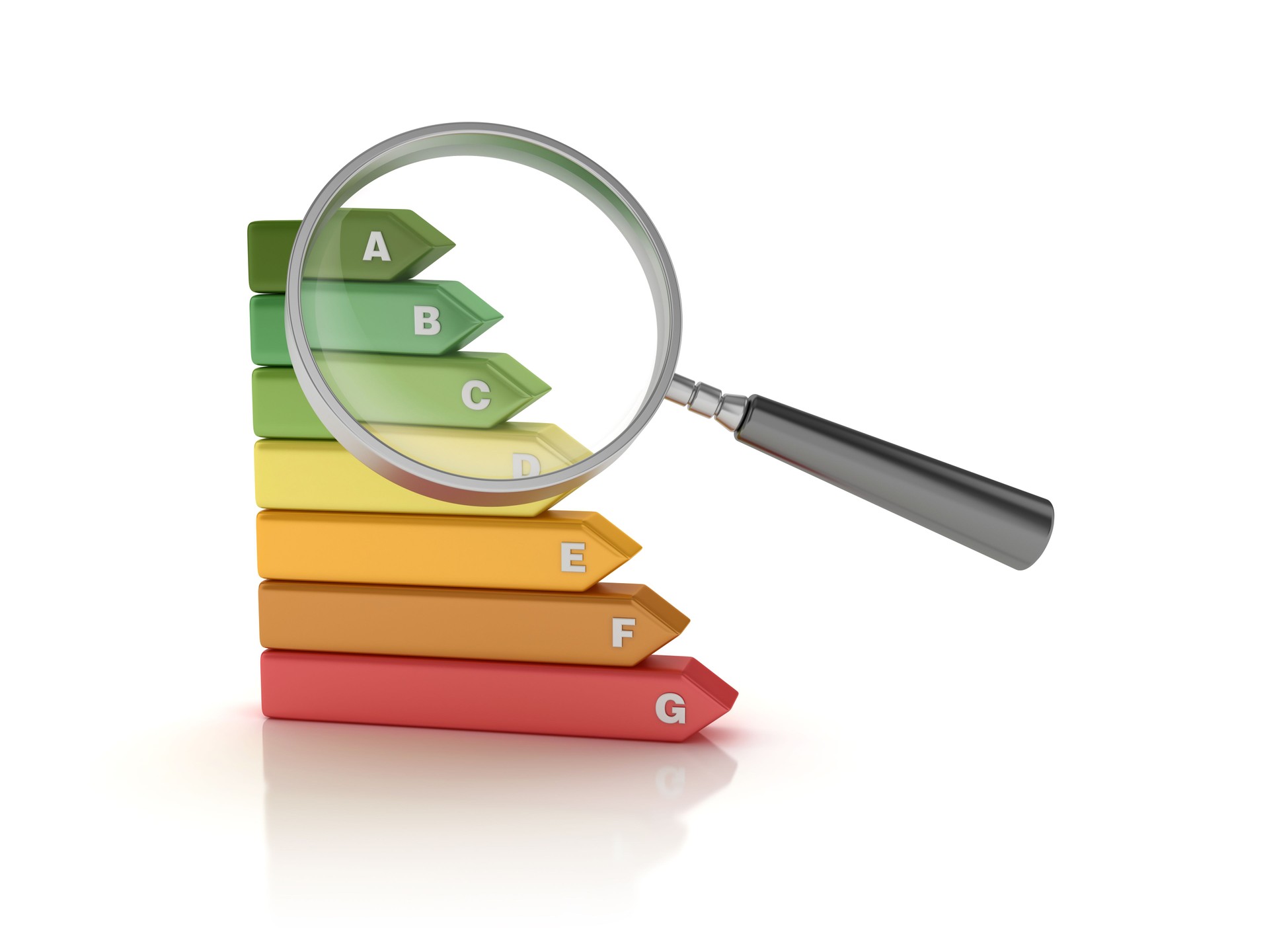 Magnifying Glass with Energy Efficiency Diagram - 3D Rendering